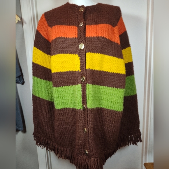 🏵️ vintage handmade knit shawl wrap boho hippie - Picture 1 of 14
